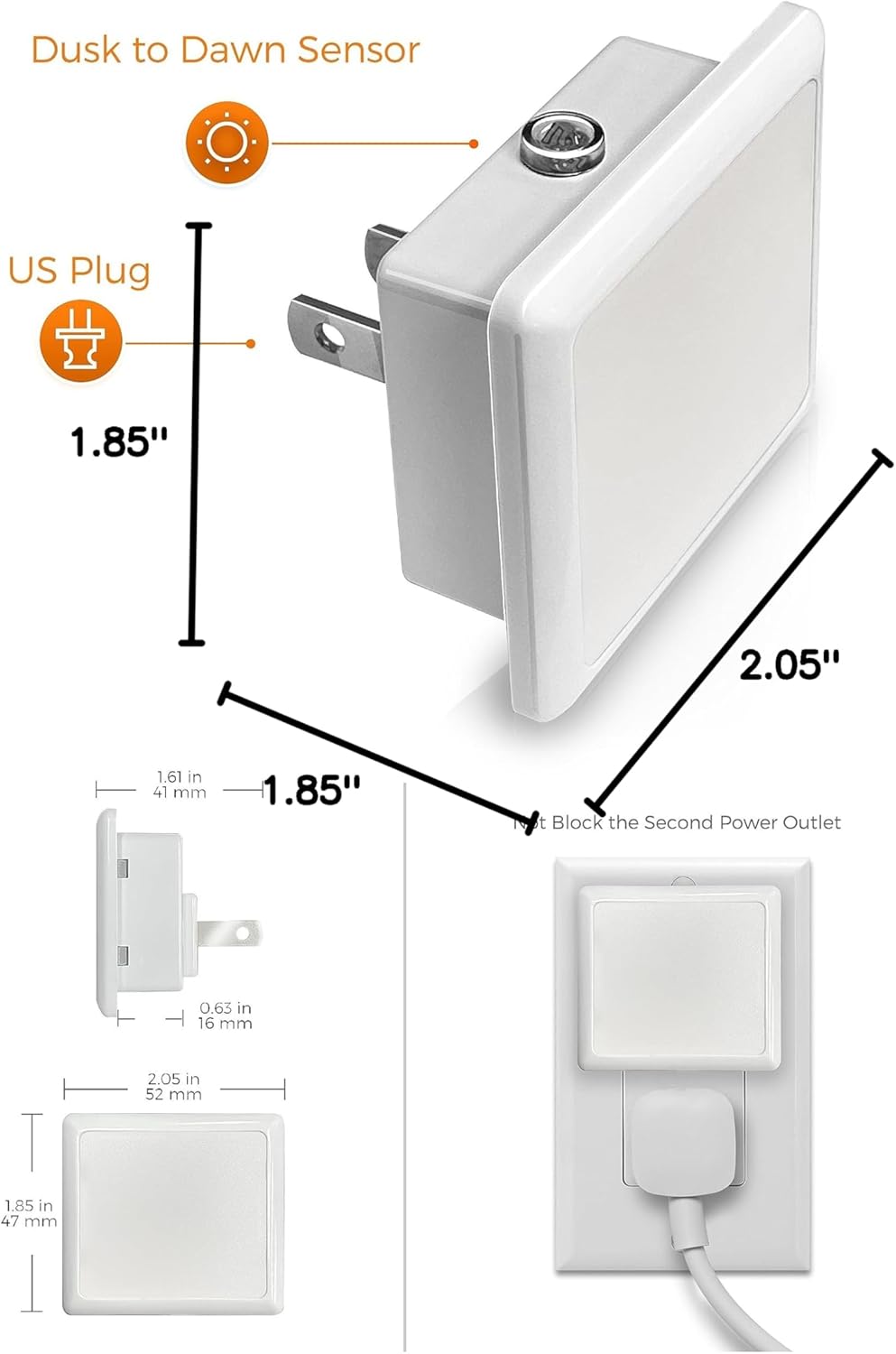 L LOHAS LED Night Lights Plug into Wall 2-Pack, 0.3W Plug in Night Light, Dusk to Dawn, 3000K Soft White, Bright Nightlight Auto-On/Off, for Adults Kids Room Bedroom Bathroom Hallway Kitchen, Non-Dim