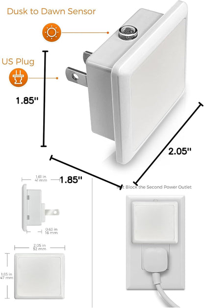 L LOHAS LED Night Lights Plug into Wall 2-Pack, 0.3W Plug in Night Light, Dusk to Dawn, 3000K Soft White, Bright Nightlight Auto-On/Off, for Adults Kids Room Bedroom Bathroom Hallway Kitchen, Non-Dim