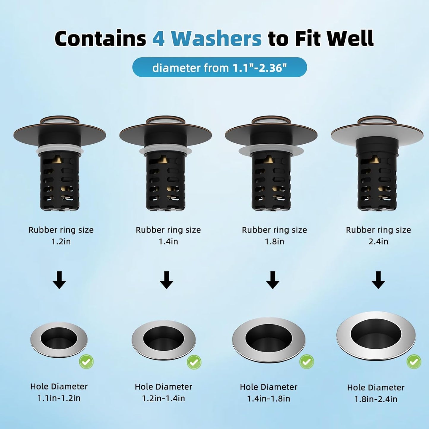 Universal Metal Bathroom Sink Drain Strainer Hair Catcher Upgraded 3 in 1 Pop-up Sink Stopper, with Detachable Stainless Steel Filter Basket, Fit for Standard 1.1''~2.36'' Basin Hole, Brushed Nickle
