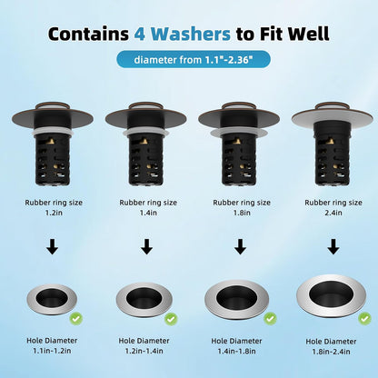 Universal Metal Bathroom Sink Drain Strainer Hair Catcher Upgraded 3 in 1 Pop-up Sink Stopper, with Detachable Stainless Steel Filter Basket, Fit for Standard 1.1''~2.36'' Basin Hole, Brushed Nickle