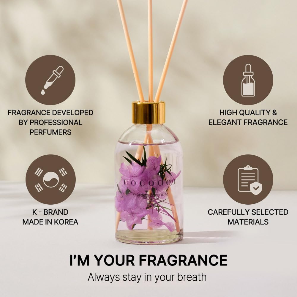 COCODOR Flower Reed Diffuser Set / 6.7oz / White Jasmine/Scent Diffuser with Sticks Home Fragrance Reed Diffuser for Bathroom Shelf Decor