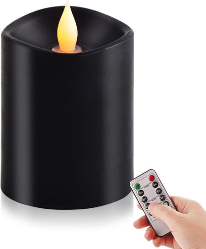 3x3 Flickering Flameless Candles Set of 2, 2AA Battery Life 600 Hours Battery Candles Flickering with Timer,3 inch Flameless Candles with Remote for Indoor/Outdoor, Ivory