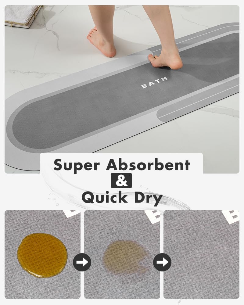 MontVoo Bath Mat - Non Slip, Quick Dry, Stain Resistant Bath Mat Rug for Bathroom Floor - Easy Care Shower Rug for Outside Bathtub - 17"x27" Grey