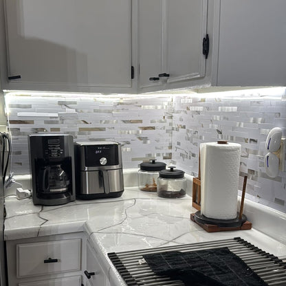 Yipscazo 2026 New Upgrade 11.34" X 11.57" Peel and Stick Backsplash, Stick on Backsplash Tiles for Kitchen, Bathroom, Fireplace (10 Sheets, Beige Rocks + Rose Gold)