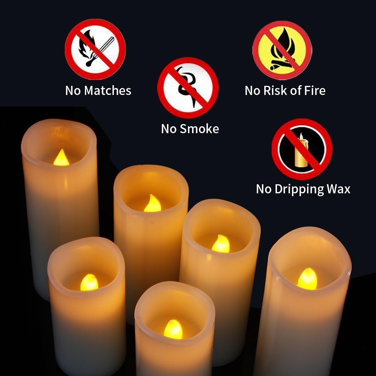 Enpornk Flameless Battery Operated Outdoor Waterproof Set of 12(D: 3" x H: 3" 4" 5" 6") Pillar LED Candles with 10-Key Remote and Cycling 24 Hours Timer
