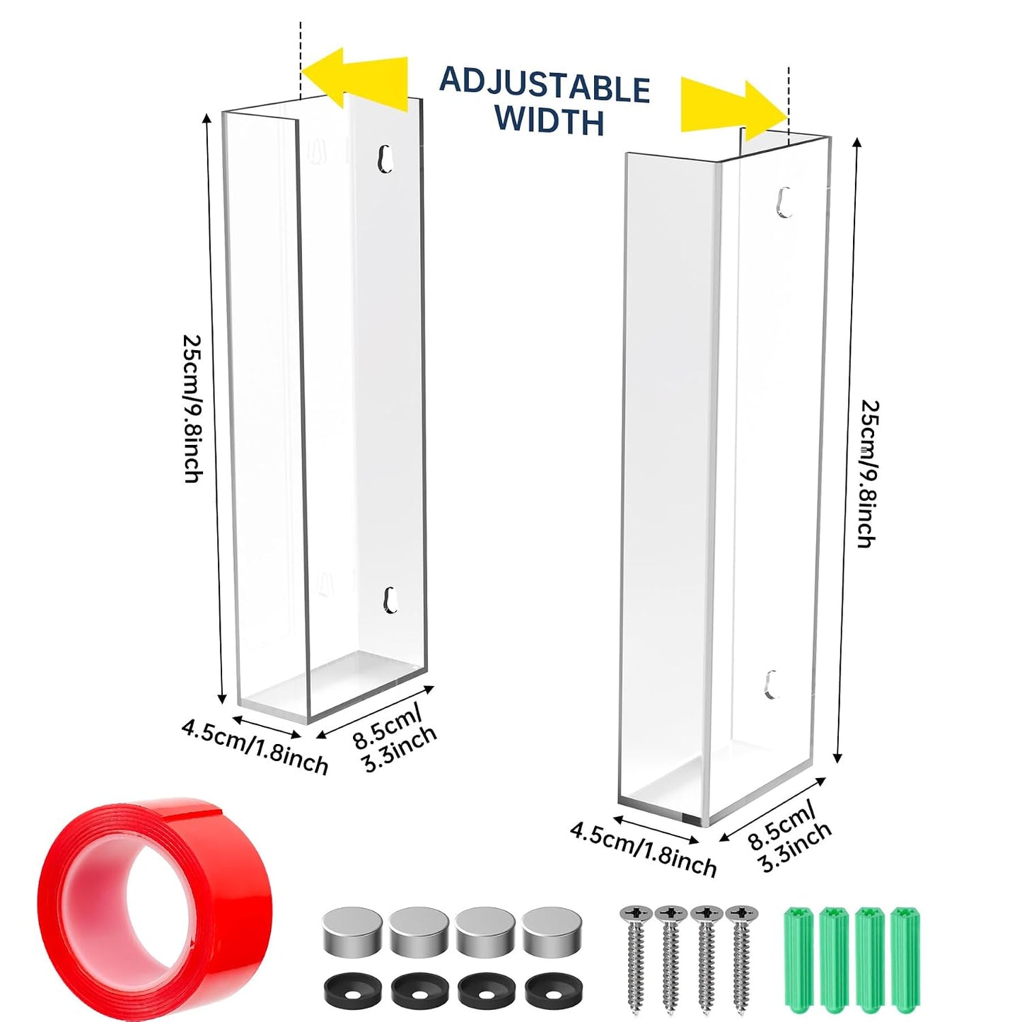 NiHome 2-Tier Clear Acrylic Glove & Tissue Box Holder Dispenser, Wall Mount | Space-Saving Glove Box Dispenser, Adjustable Organizer for Tissues, Baby Wipes, Adhesive or Screw Mount for Kitchen, Bathroom
