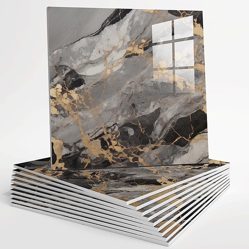 10pcs Peel and Stick Tile Shower Waterproof Marble Tiles Wall Panels, 11.8"x11.8" Self-Adhesive Backsplash Tile, PVC Wall Panels Shower Tiles for Home Bathroom, Kitchen, Living Room Blue