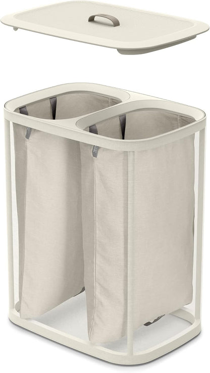 Joseph Joseph Tota Trio 90 liter/23.8 gallon Laundry Hamper Separation Basket with lid, 3 Removable Washing Bags with Handles- Ecru