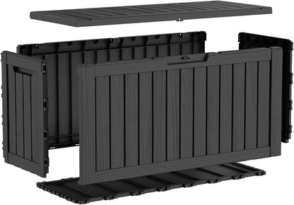 230 Gallon Large Outdoor Storage Box Waterproof, UV Resistant Resin Deck Box with Hydraulic Rod & Lockable Latch for Patio Furniture, Outside Storage Box for Garden Tools, Patio Cushions, Black