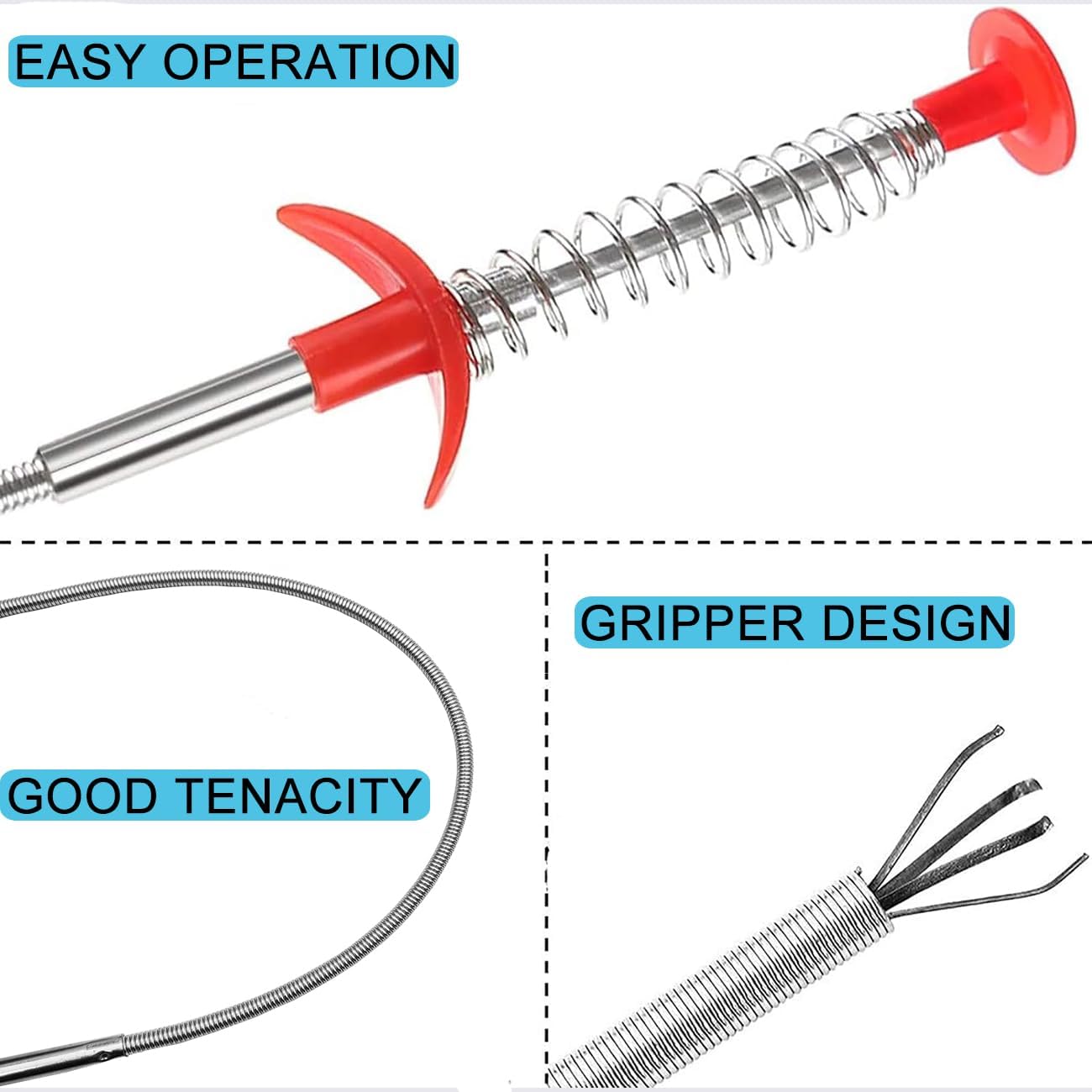 Flexible Grabber Claw Pick Up Reacher Tool with 4 Claws, Drain Snake Hair Clog Remover Tool, Bendable Hose Pickup Reaching Assist Tool for Litter Pick, Toilet, Sewer, Shower, Kitchen Sink (24 Inch)