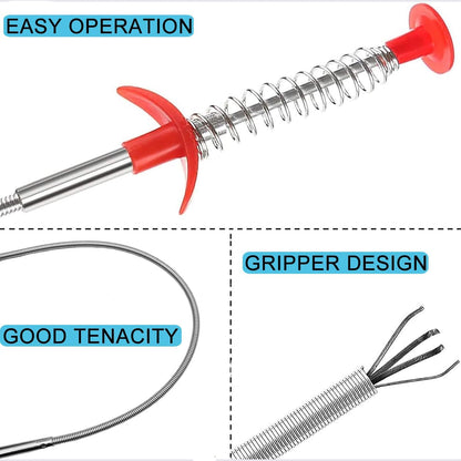 Flexible Grabber Claw Pick Up Reacher Tool with 4 Claws, Drain Snake Hair Clog Remover Tool, Bendable Hose Pickup Reaching Assist Tool for Litter Pick, Toilet, Sewer, Shower, Kitchen Sink (24 Inch)