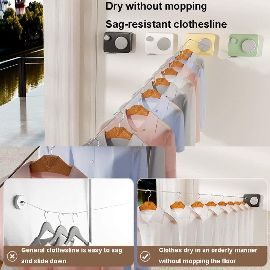 Laundry Rack, Retractable Clothes Airer, 4.2 m Retractable Clothesline Wall Mounted Clotheshorse No Drilling Bathroom Drying Racks Stainless Steel