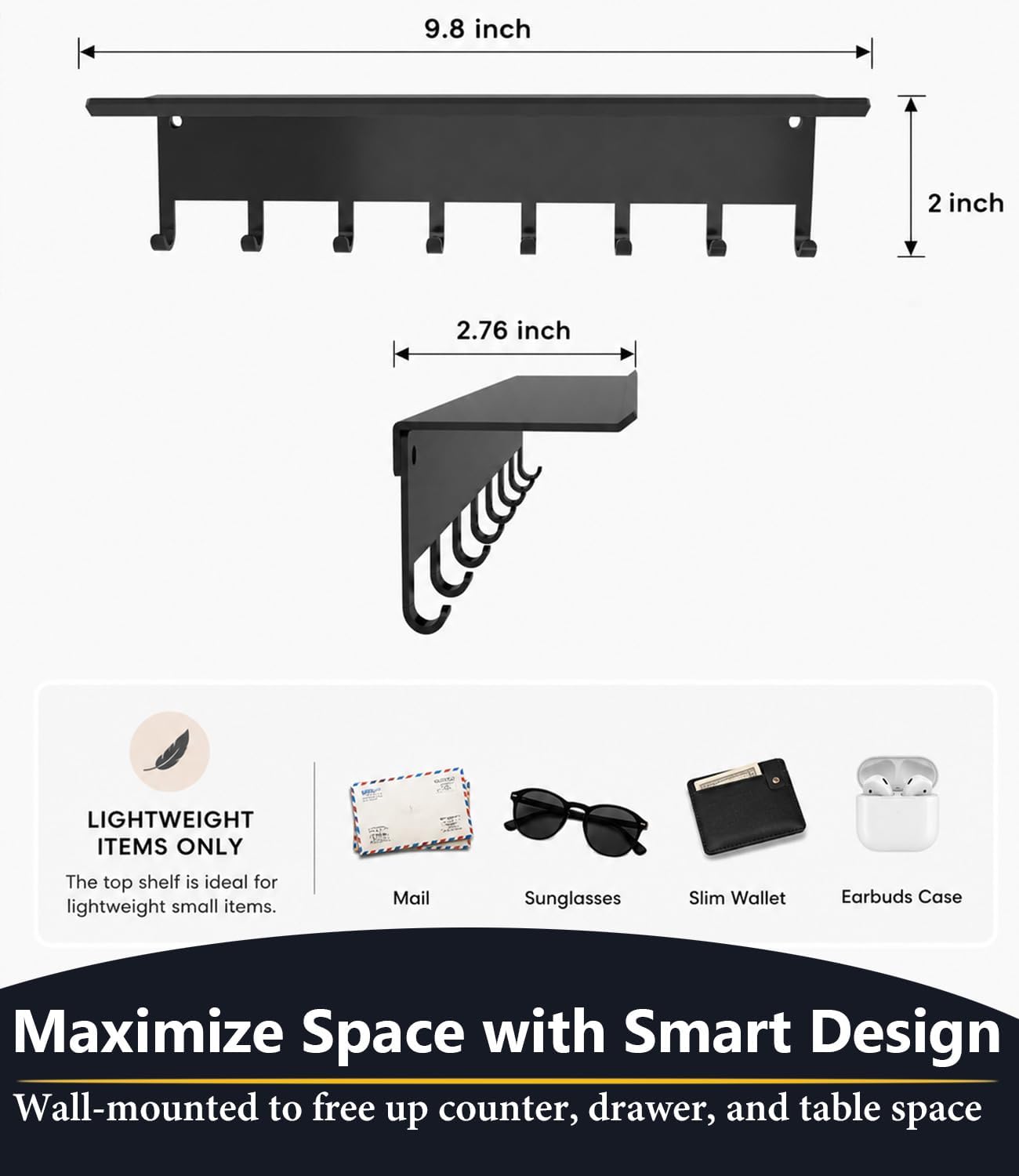 Key Holder Hooks Organizer Hanger Rack Wall Mounted Sweet Home Metal Decor Stylish and Practical for Entryway Front Door Kitchen Hallway Garage Mudroom Office Hardware Included Black