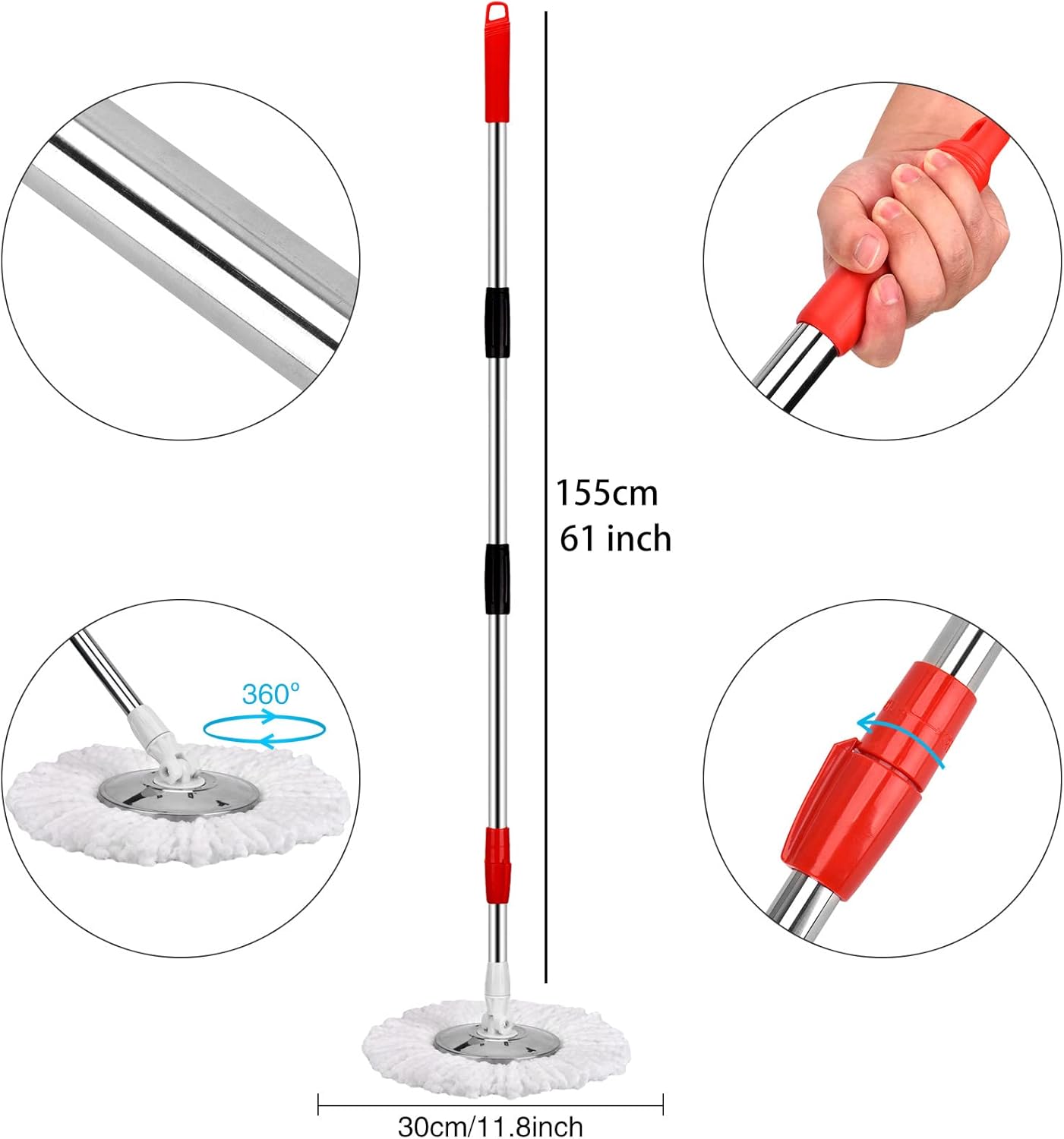 Mop and Bucket with Wringer Set 360° 3psc Microfiber Spin Mop with Bucket and Dual Mop Heads Self Wringing Spinning Mop for Office and Home Use (20QT)