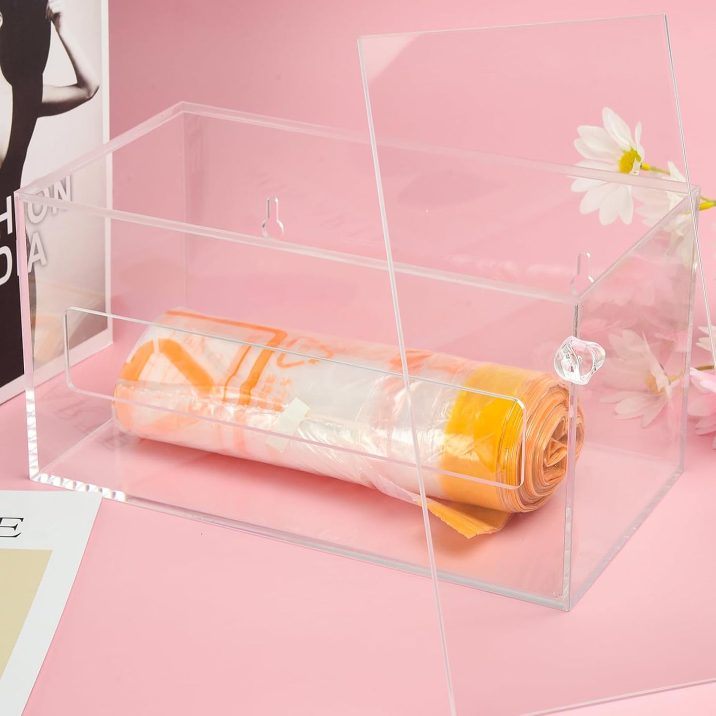 Trash Garbage Bag Roll Holder Dispenser Wall Mount Acrylic Storge Organizer