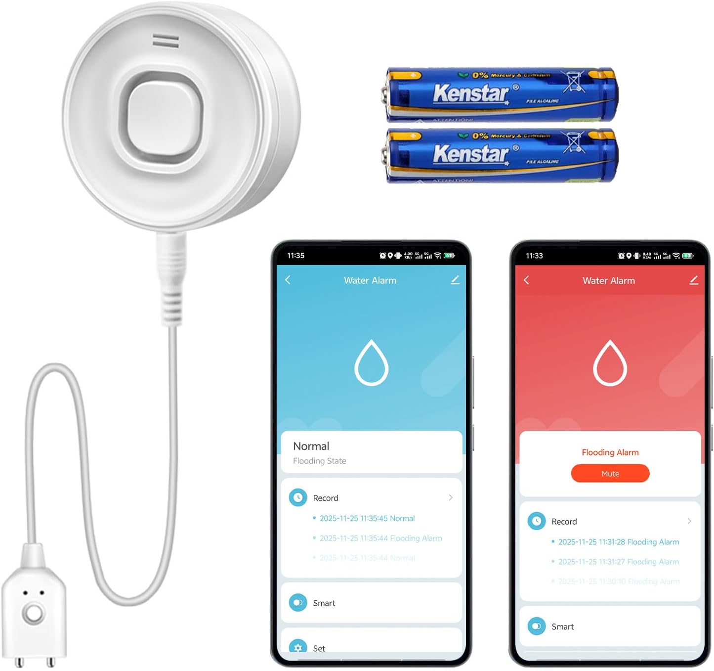 Water Alarm Leak Detector, Water Leak Detector with Cable, 100dB Adjustable Sound Alarm & Real-Time App Alerts WiFi Water Sensor for Home, Kitchen, Bathroom, Warehouse, 3 Packs