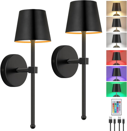 LIGHTESS Battery Operated Wall Sconce Set of Two with Touch and Remote Control, Dimmable Rechargeable Wall Lights for Living Room, Bedroom, Hallway (Gold)