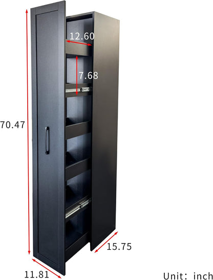68'' Tall Narrow Storage Cabinet with Handle & Wheels, 7 Tier Pull-Out Kitchen Pantry Cart, Rolling Slim Freestanding Organizers Shelf Spice Rack for Small Spaces (White-Wheels, 7 Tier)