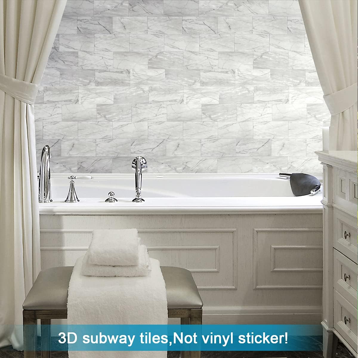 BeNice Peel and Stick Backsplash Large Bathroom Subway Tiles,Kitchen Shower Wall Stickers Waterproof(23Tiles) Gray White