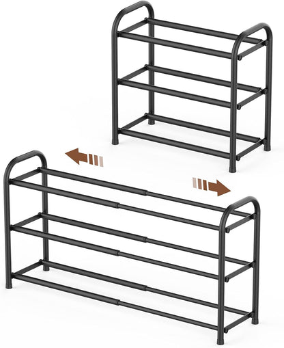 Gonfoam Shoe Rack for Closet, Expandable Shoe Organizer Storage Shelf, Adjustable Metal Free Standing Small Closet Shoe Rack for Entryway, Doorway (2-Tier Black)