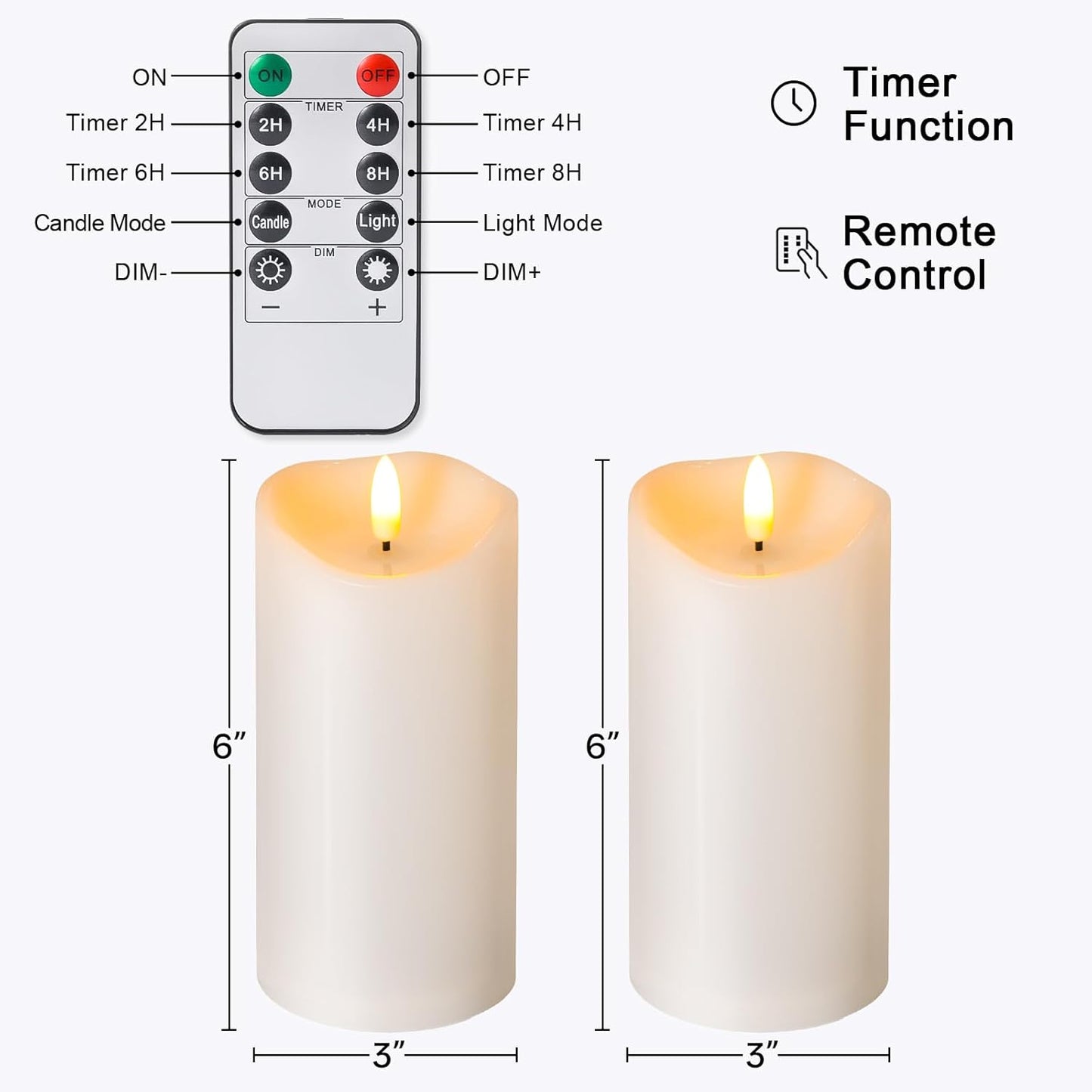 Outdoor Flameless Candles with Remote Timer - Waterproof Realistic Flickering LED Pillar Electric Battery Operated Fake Candle for Holiday Home Wedding Fireplace Decor - Ivory White 3 Pack (4”6”8”)