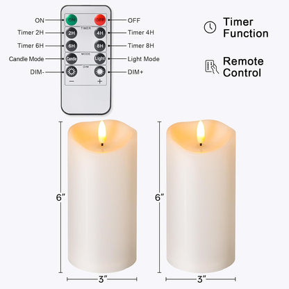 Outdoor Flameless Candles with Remote Timer - Waterproof Realistic Flickering LED Pillar Electric Battery Operated Fake Candle for Holiday Home Wedding Fireplace Decor - Ivory White 3 Pack (4”6”8”)