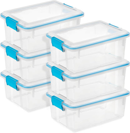 Sterilite 4-Pack Gasket Box, Home Storage Organizer Bins with Lids, 37 Quart – Stackable Clear Plastic Containers for Bedroom, Bathroom, Garage, Basement, or Attic
