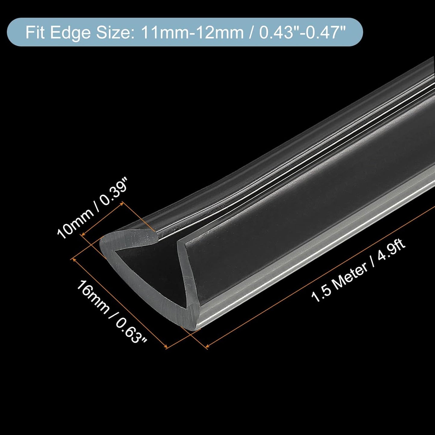 uxcell U Channel Edge Trim, 4.9ft Length Soft Rubber Guard Seal Strip Edge Protector Fit for 1-2mm Edge, (9/32" W x 5/32" H) Clear