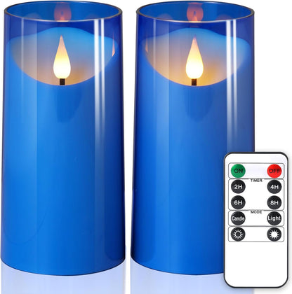 NURADA Flameless Candles with Remote Timer - Glass Real Wax 3D Wick LED Pillar Votive Candle Set Battery Operated Flickering Light for Home Christmas Decoration - White 3 Pack
