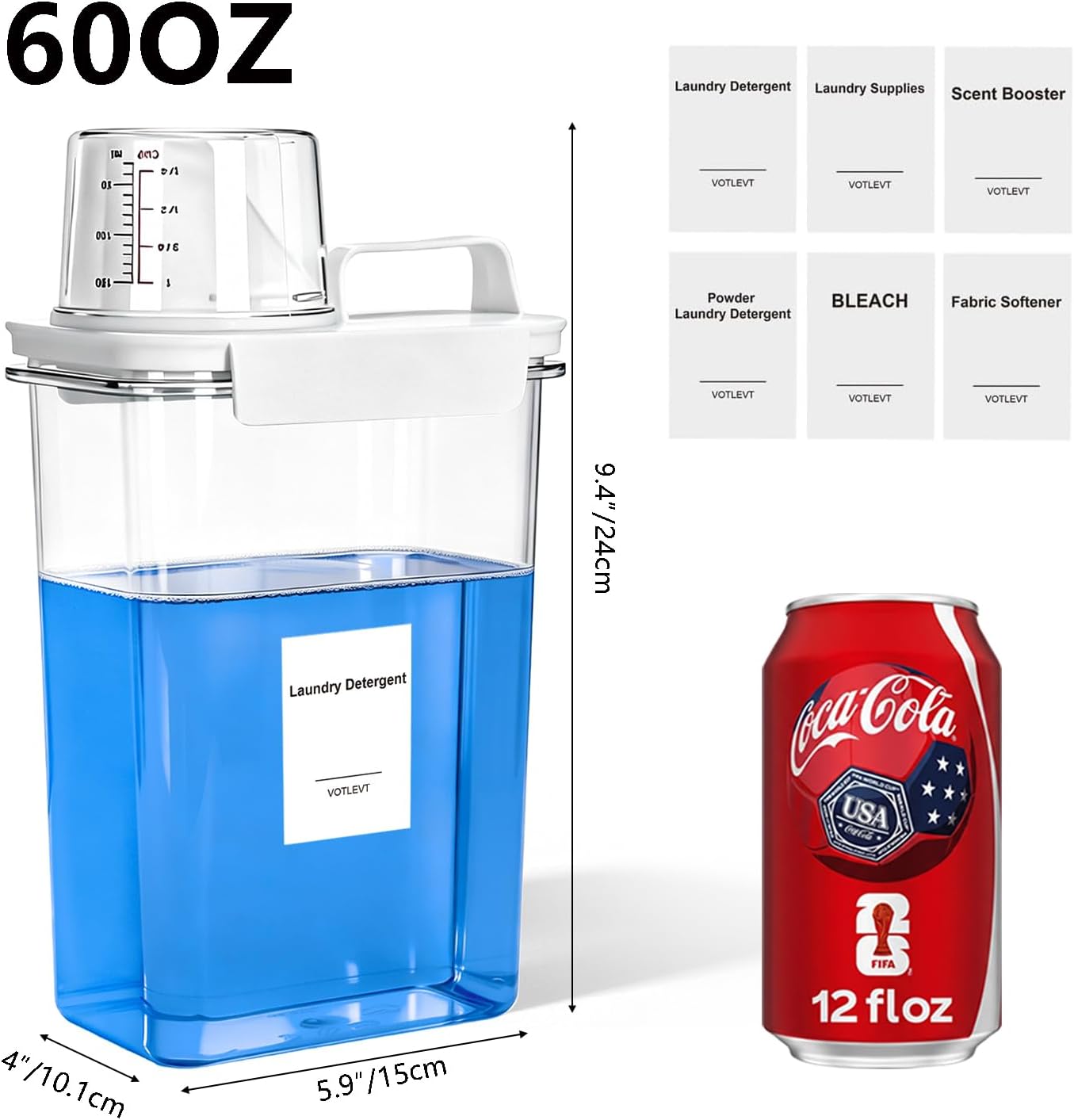 60OZ Liquid Laundry Detergent Dispenser, Laundry Soap Dispenser, Clear Plastic Fabric Softener Holder and Container, Laundry Room Organization and Storage, 2 Pack