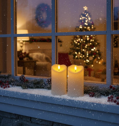 Homemory Dripping Wax Flameless Candles, Battery Operated Candles with Remote Control and Timers, LED Pillar Candles, Electric Fake Candles, 3" x 6", Set of 2