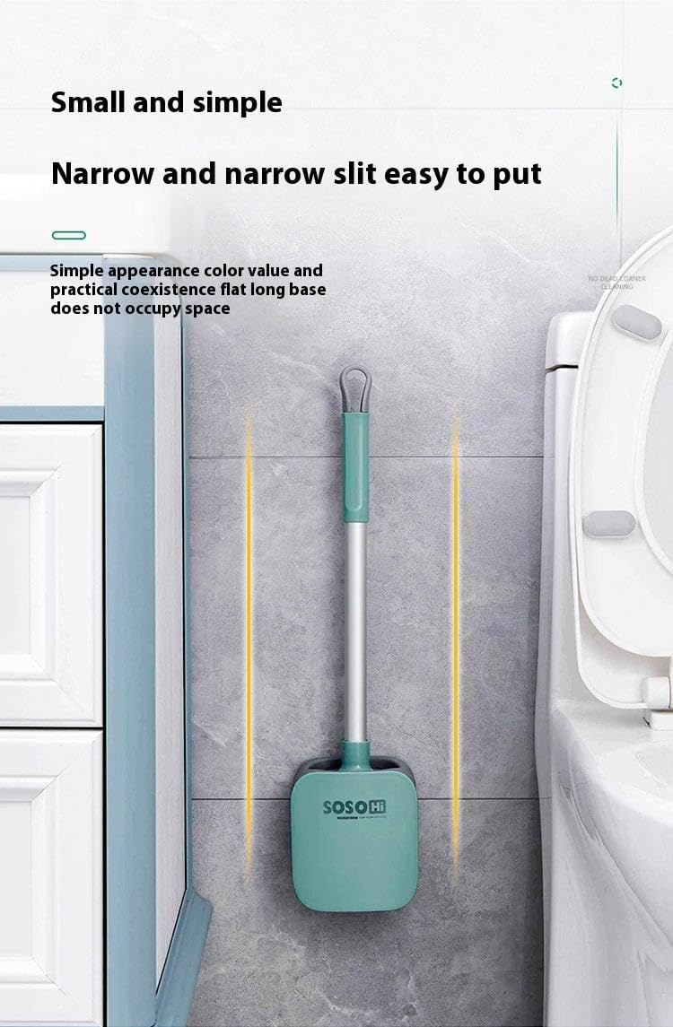 Toilet Brush, Silicone Toilet Bowl Brushes and Holder for Bathroom, Compact Flexible Toilet Cleaner Brush with Ventilated Drying Holder, Wall Mounted/Floor Standing Gray/Green–Long Non-Slip Handle