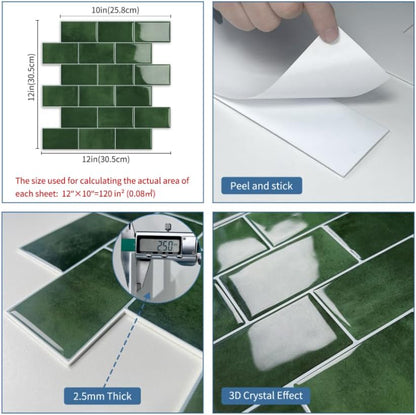 White Peel and Stick Backsplash Subway Tile 3D Brick Self Adhesvie Wall Tiles for Kitchen Bathroom Thick (10-Sheet, 12"×12") | Metro,Thick,Sticky,for Kitchen Splashbacks,Bathroom, (12"×12")