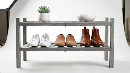 2-Tier Acacia Wood Stackable Shoe Rack - Brush Teak
