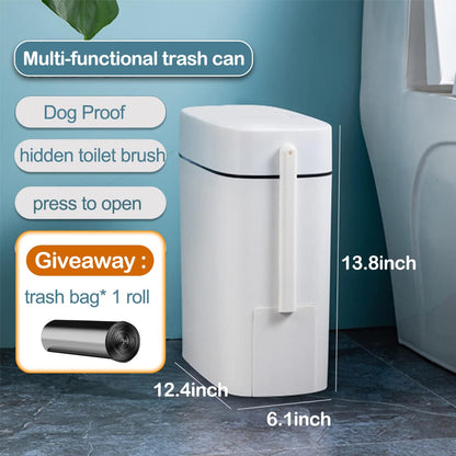 3.7 Gallons Bathroom Trash Can and Toilet Brush Set, 14 Liter Slim Trash Can with Toilet Brush Holder Set for RV, Black lid