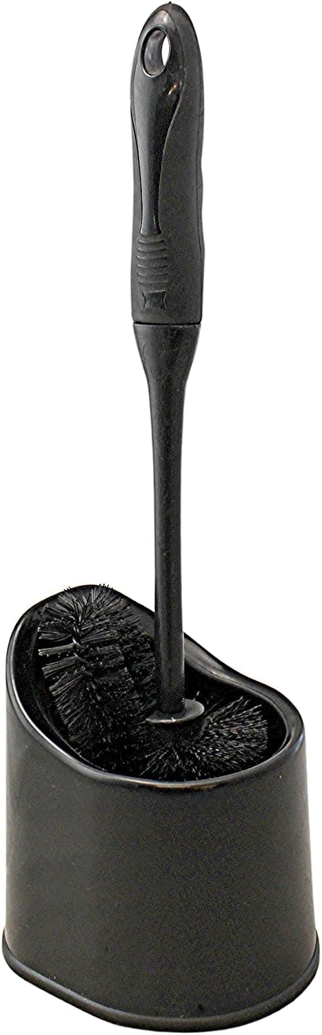 Comfort Rubber Ergonomic Grip Black Toilet Bowl Brush Under Rim Lip Brush and Storage Caddy for Bathroom