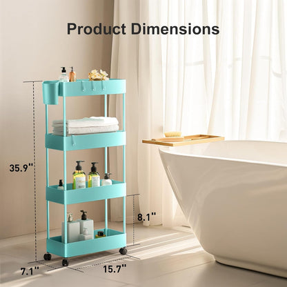 Pipishell Slim Storage Cart with Wheels - Bathroom Cart Organizer Storage, 4 Tier Rolling Carts for Bathroom, Laundry Room, Kitchen, Narrow Space, Black PIUC05