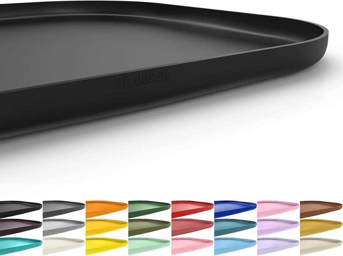SMILOOL Silicone Pet Food Mat with Raised Edge for Food and Water Bowl, Dog Feeding Mats, Cat Food Trays for Floor Waterproof, Rubber Tray for Dogs and Cats, 19 x 12 x 0.7 Black