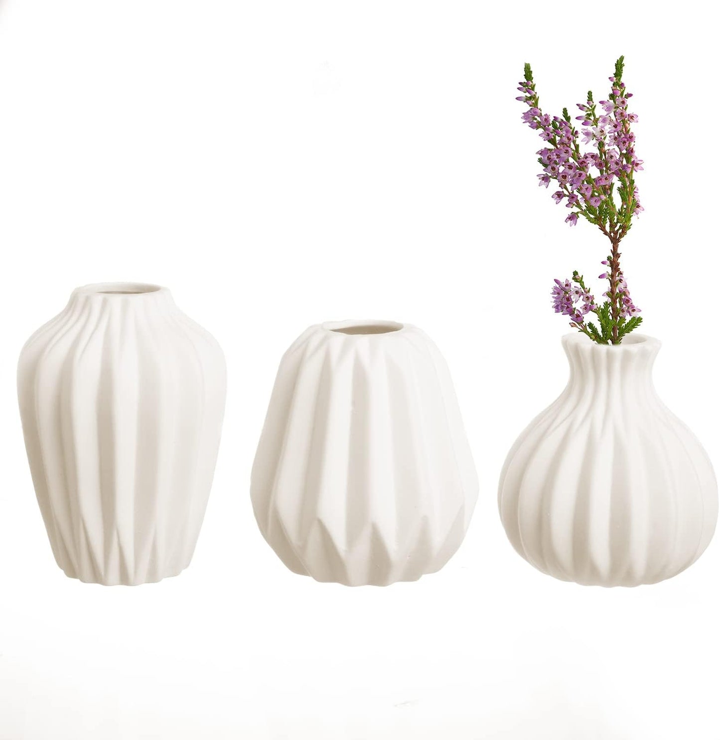 Royal Imports Ceramic Bud Vase, Small Single Stem Flower or Rose Centerpiece, Mini Decorative Floral Holder, Rustic Farmhouse Home Decor, Kitchen, Fireplace, Shelf - White - Set of 3