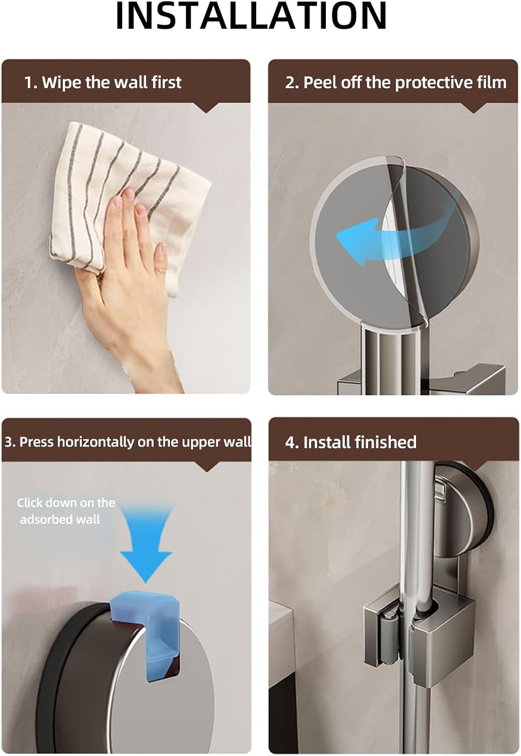 Wall Mounted Mop Organizers Strong Grip No Drilling Suction Brooms Holders Portable Accessory for Bathroom Use