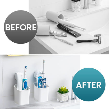 TAILI Upgraded Bathroom Mirror Suction Cup Toothbrush Holder with Razor Hook, Visible Safety Indicator, Large Capacity Inverted Trapezoid Design, Removable Shower Caddy for Toothbrush, Toothpaste, etc