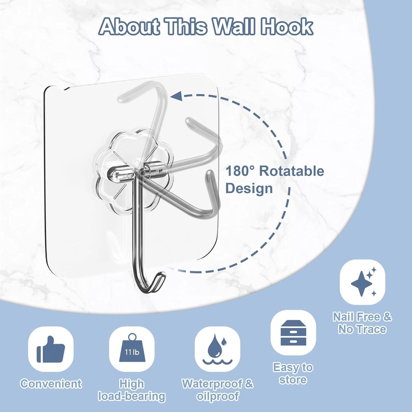Ninth Five 30 Pack Adhesive Wall Hooks for Hanging Heavy Duty 33 lbs Hooks ， No Drill, Towel Sticky Clear Hook Waterproof,usde for Bathroom, Shower, Outdoor, Kitchen, Door, Home Improvement