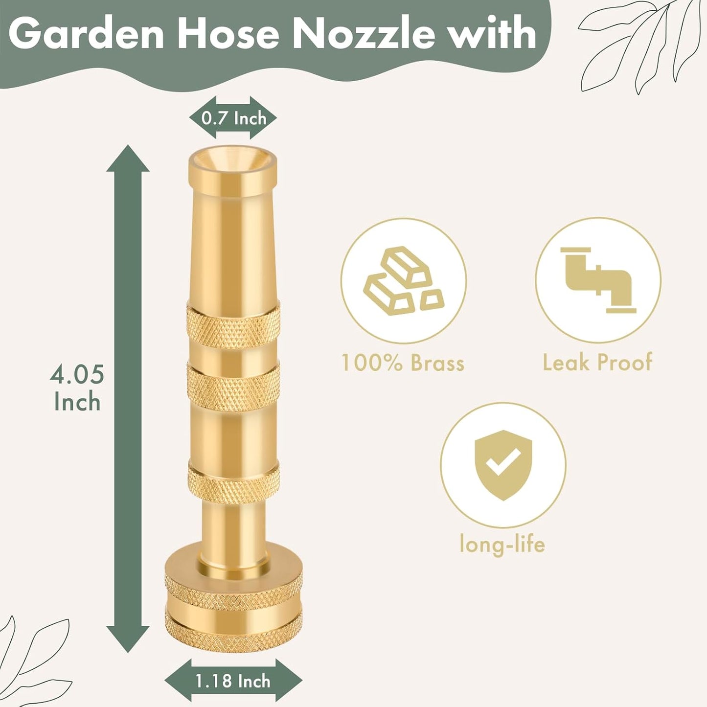 Twinkle Star Heavy-Duty Brass Adjustable Twist Hose Nozzle, 2 Pcs | 3/4” GHT Brass Garden Hose Nozzle, Adjustable Water Flow