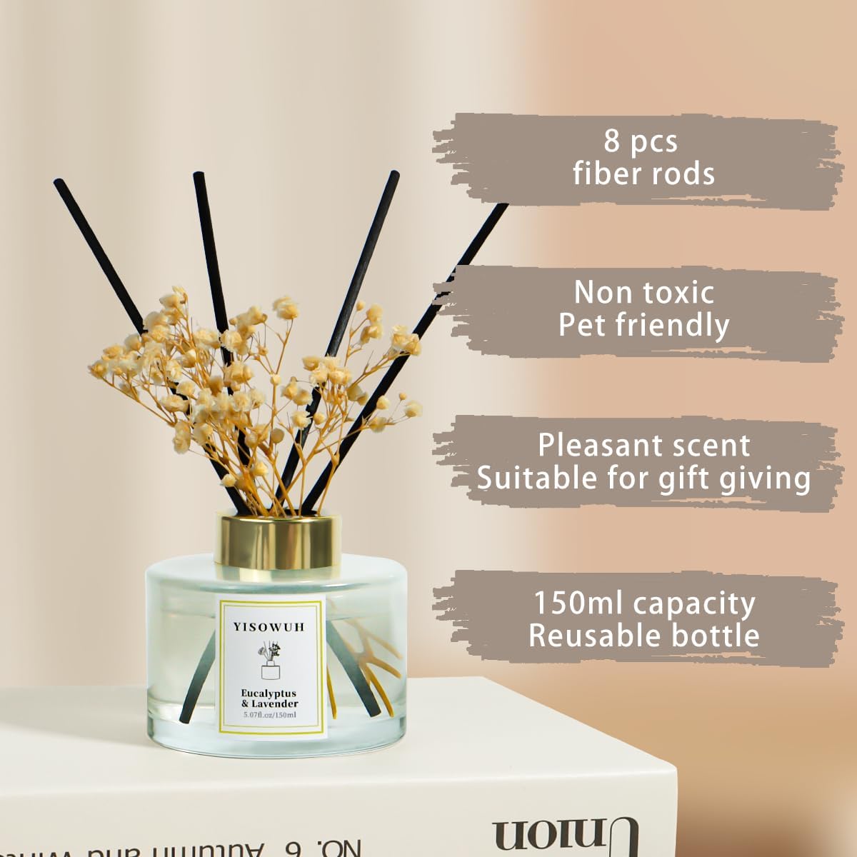 Reed Diffuser Set,5.07 fl oz (150 ml) - White Jasmine Oil Diffusers with 8 Reed Sticks,Home Fragrance Reed Diffuser for Bathroom Shelf Decor