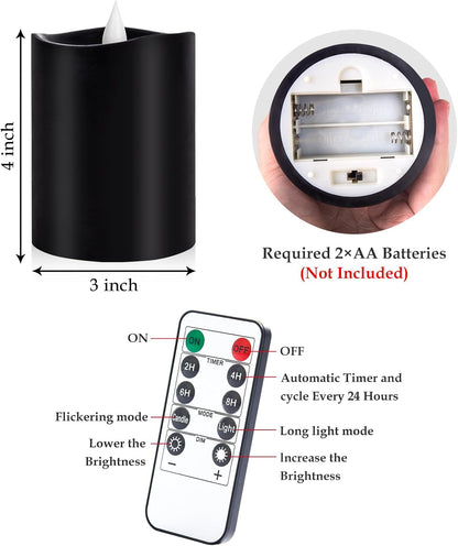 3"x4" Flickering Flameless Battery Candles with Timer, White Realistic LED Pillar Candles, Set of 2 Large Remote-Operated Candles for Home Indoor/Outdoor & Holiday Decor
