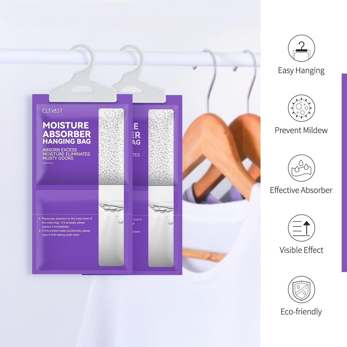 CLEVAST Moisture Absorbers Packets 10 Pack, Dehumidifier Bags for Closet, Scented Hanging Humidity Absorber in Wardrobes, Bedrooms, Bathrooms (Jasmine)