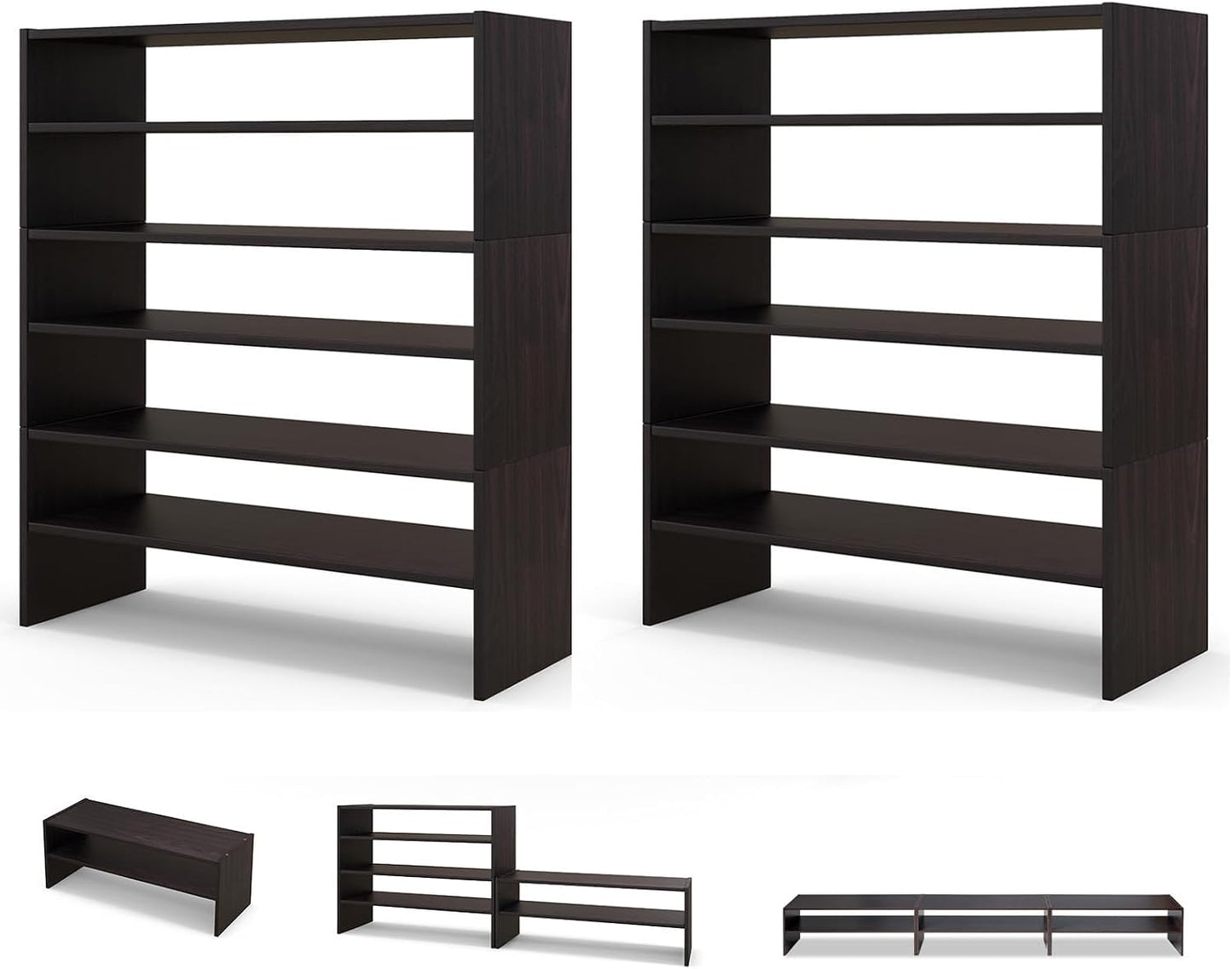 COSTWAY 6-Tier Shoe Rack, Extra Wide Shoe Shelf Organizer with Stackable Design, 31" Freestanding Adjustable Storage Shoe Stand for Small Space Entryway Hallway Closet (1,Black)