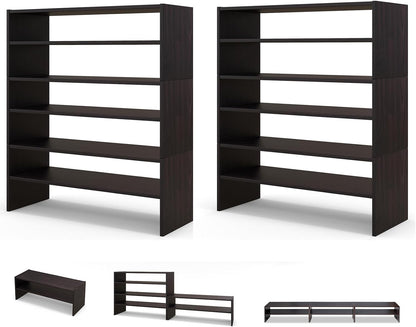 COSTWAY 6-Tier Shoe Rack, Extra Wide Shoe Shelf Organizer with Stackable Design, 31" Freestanding Adjustable Storage Shoe Stand for Small Space Entryway Hallway Closet (1,Black)