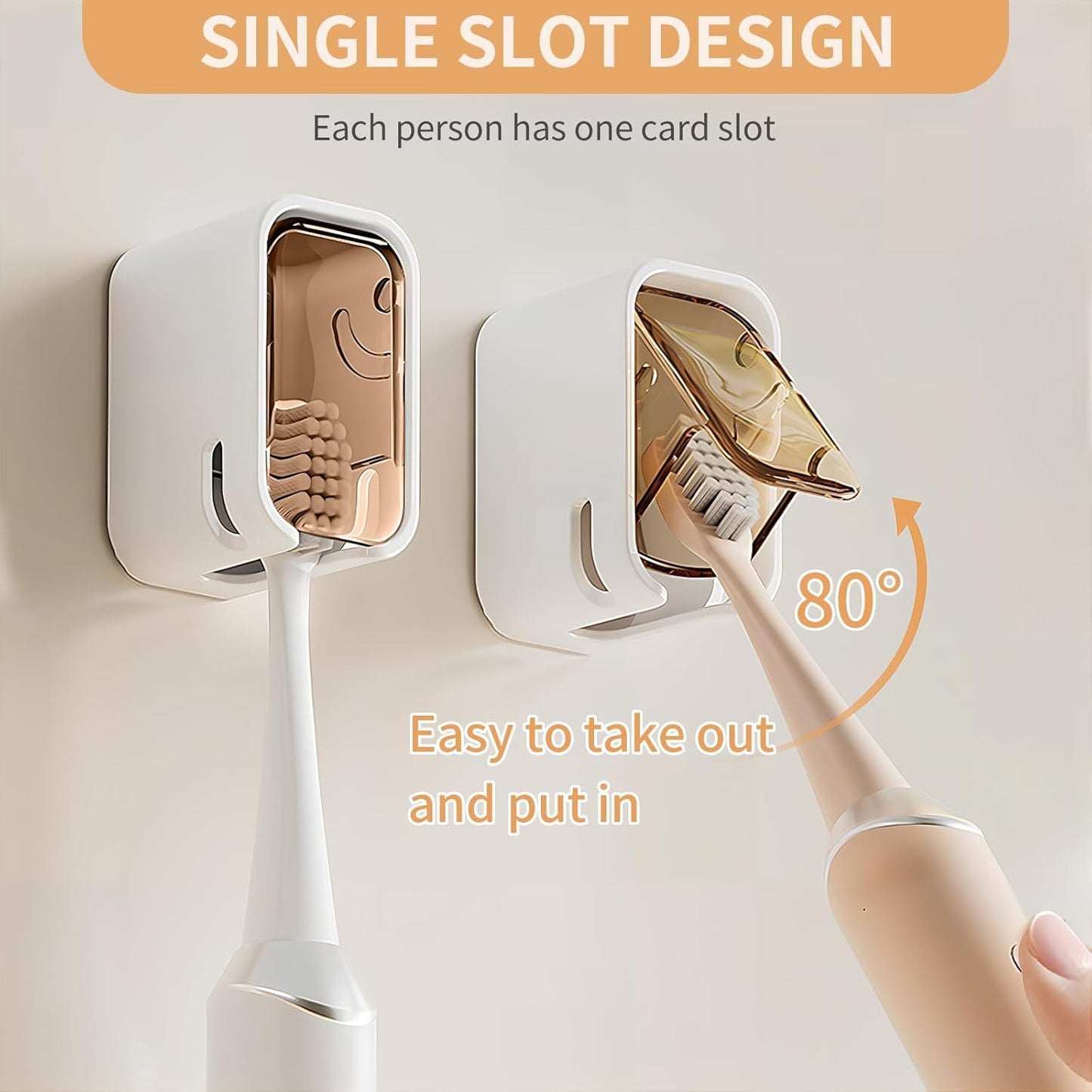 Wall Mounted Toothbrush Holders for Bathroom,Strong Self Adhesive Tooth Brush Holder with Cover, Toothbrush Heads Organizer for Family, 2 Pcs