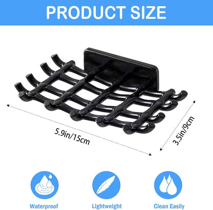 2 Pack Black Soap Bar Holder for Shower Wall - Self Draining Soap Dish with Hooks - No Drilling Waterproof Adhesive Wall Mounted Dish for Bathtub Kitchen Sink (Black)